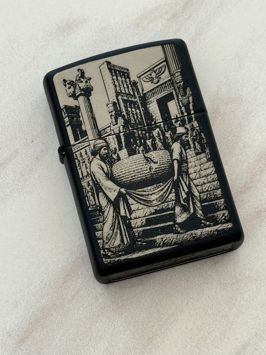 Persepolis Cyrus Cylinder Silver Zippo | فندک زیپو نقرهای منشور کوروش و تخت جمشید