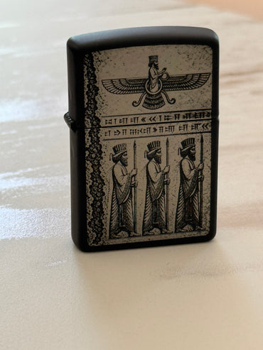 Farvahar & Achaemenid Soldiers Silver Zippo | فندک زیپو نقرهای فروهر و سربازان هخامنشی