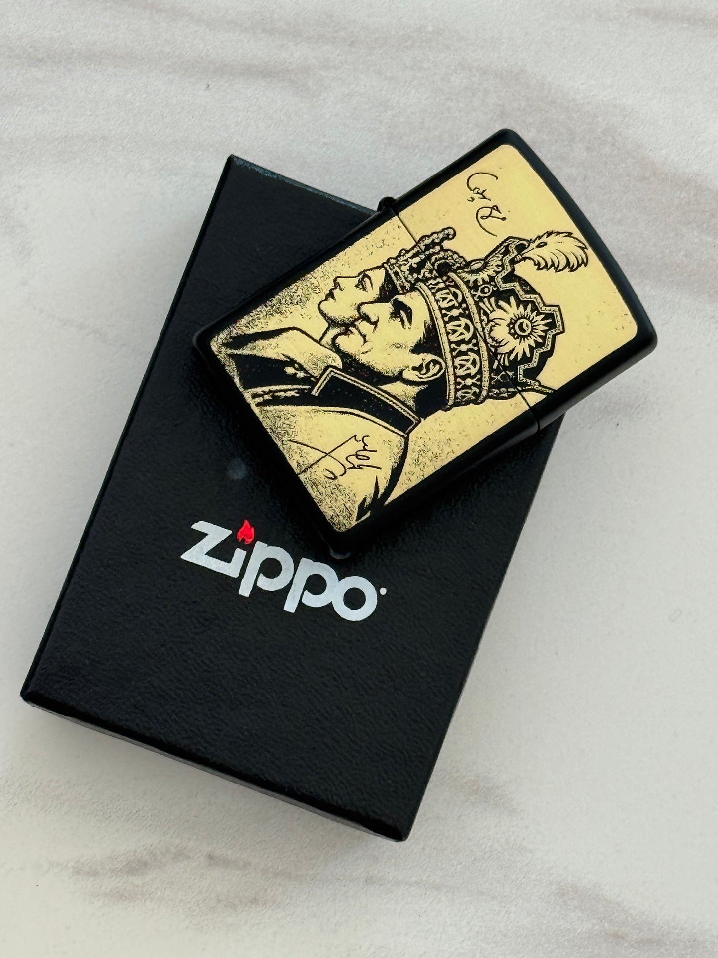 Shah & Farah Gold Signature Zippo | فندک زیپو طلایی امضای شاه و فرح