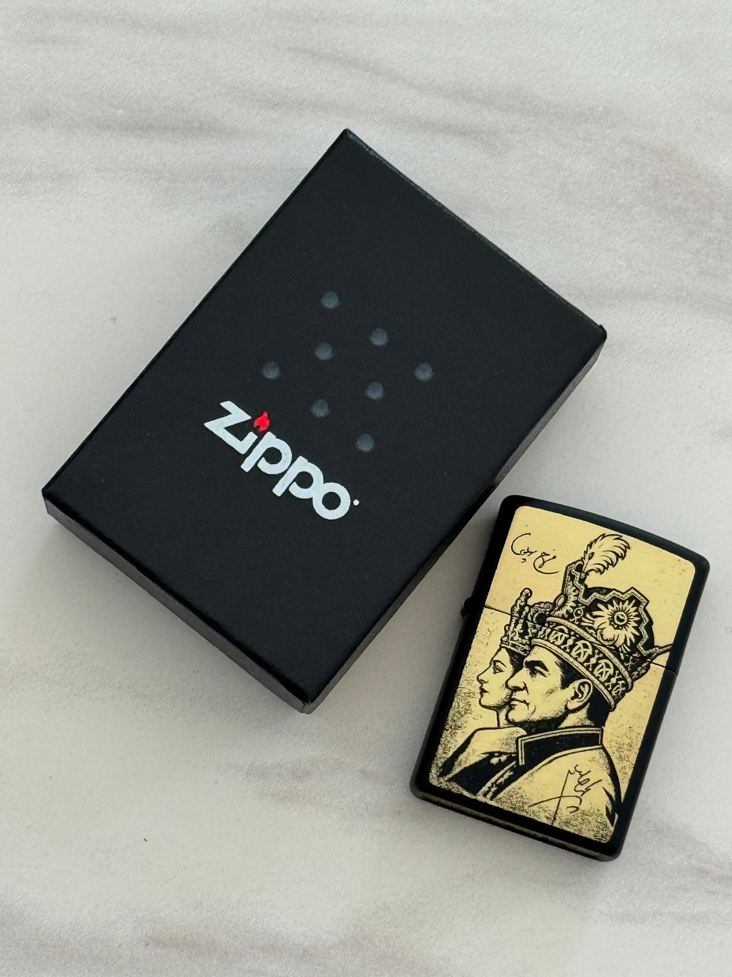 Shah & Farah Gold Signature Zippo | فندک زیپو طلایی امضای شاه و فرح