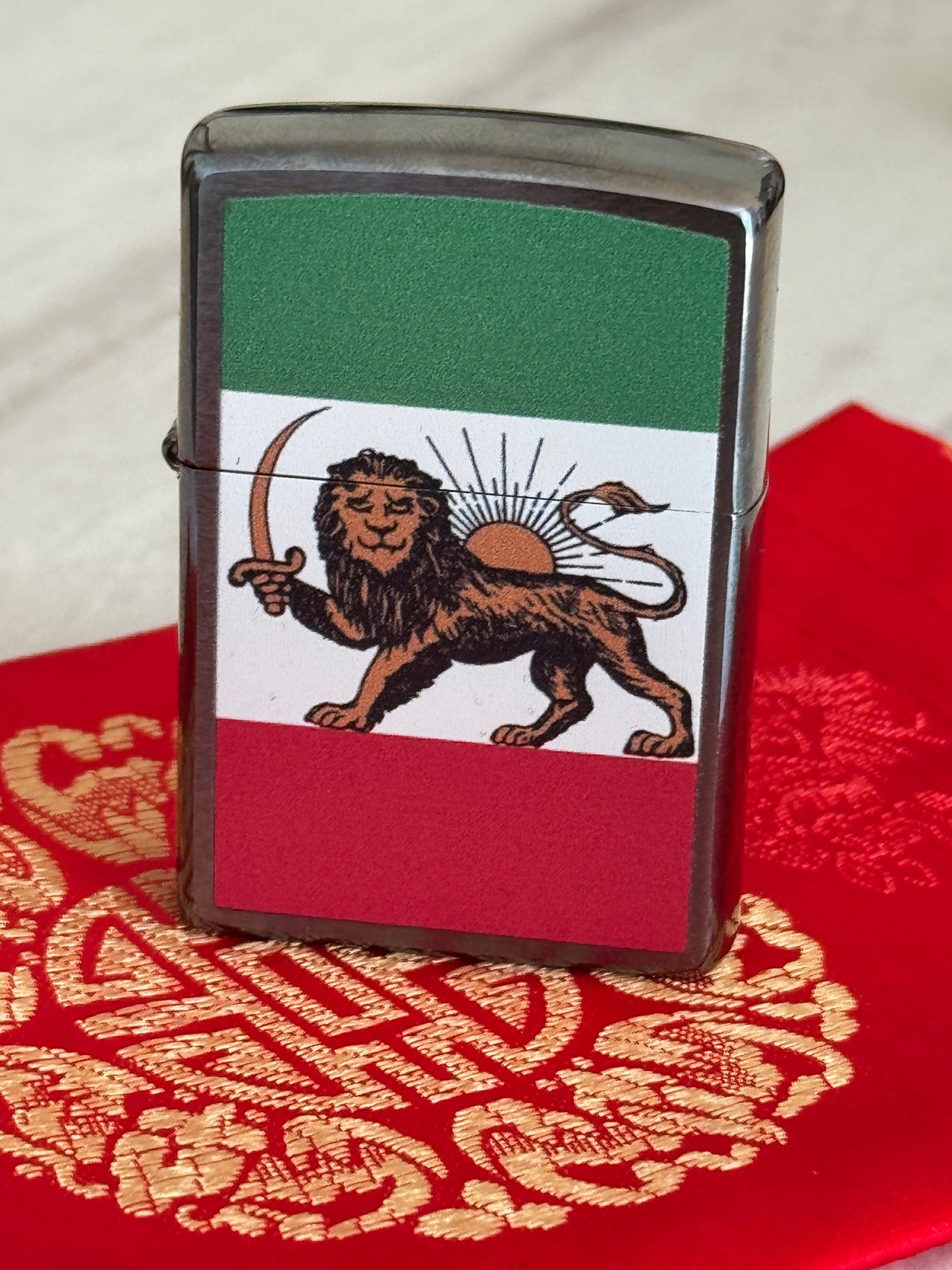 Lion & Sun Iranian Flag Zippo | فندک زیپو شیر و خورشید با پرچم ایران