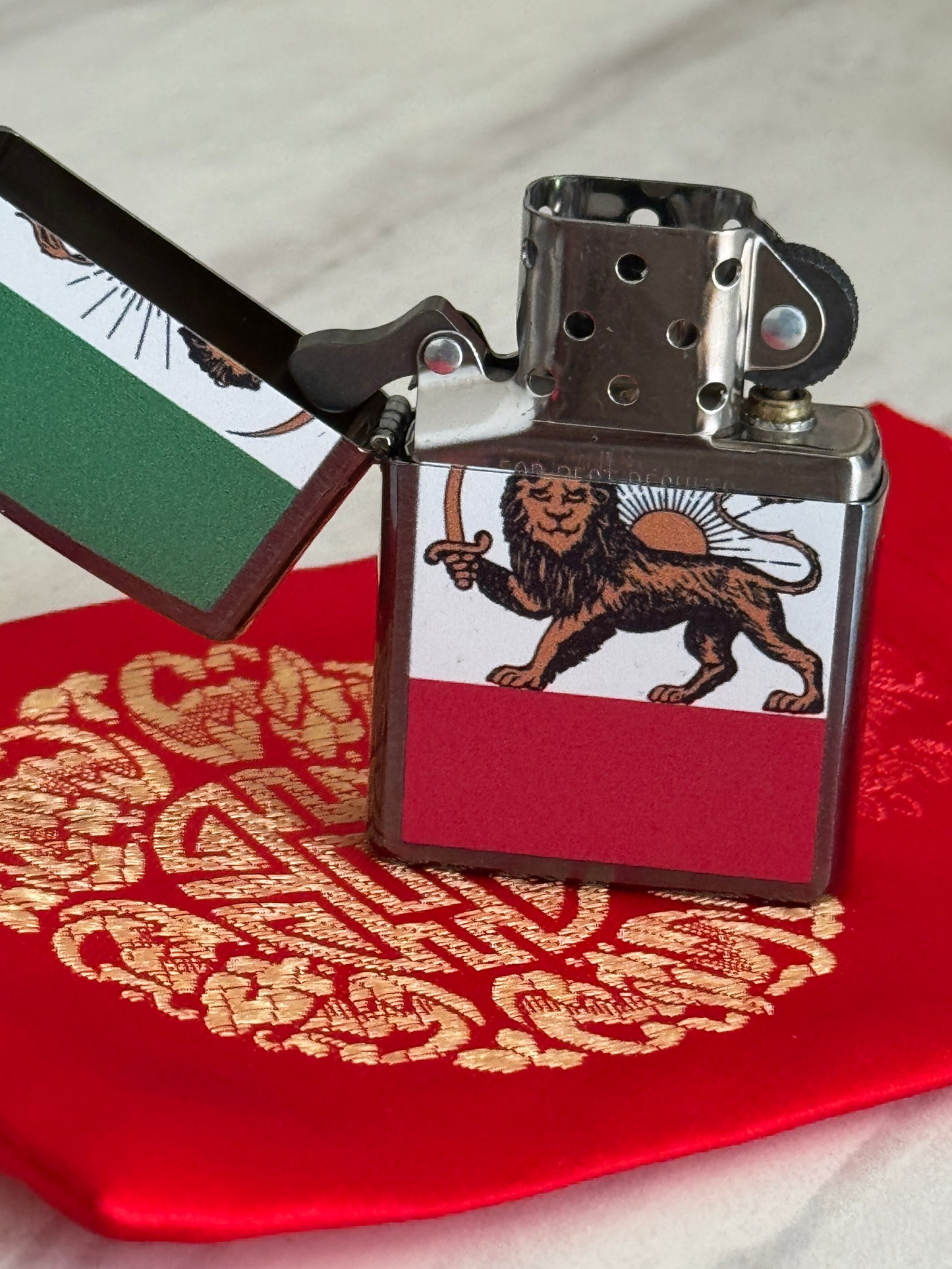 Lion & Sun Iranian Flag Zippo | فندک زیپو شیر و خورشید با پرچم ایران