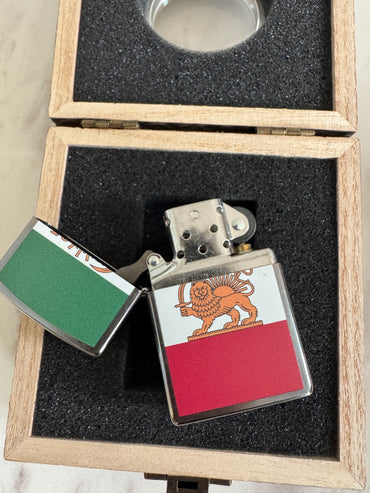 Imperial Lion and Sun Zippo lighter with green white red tricolor flag