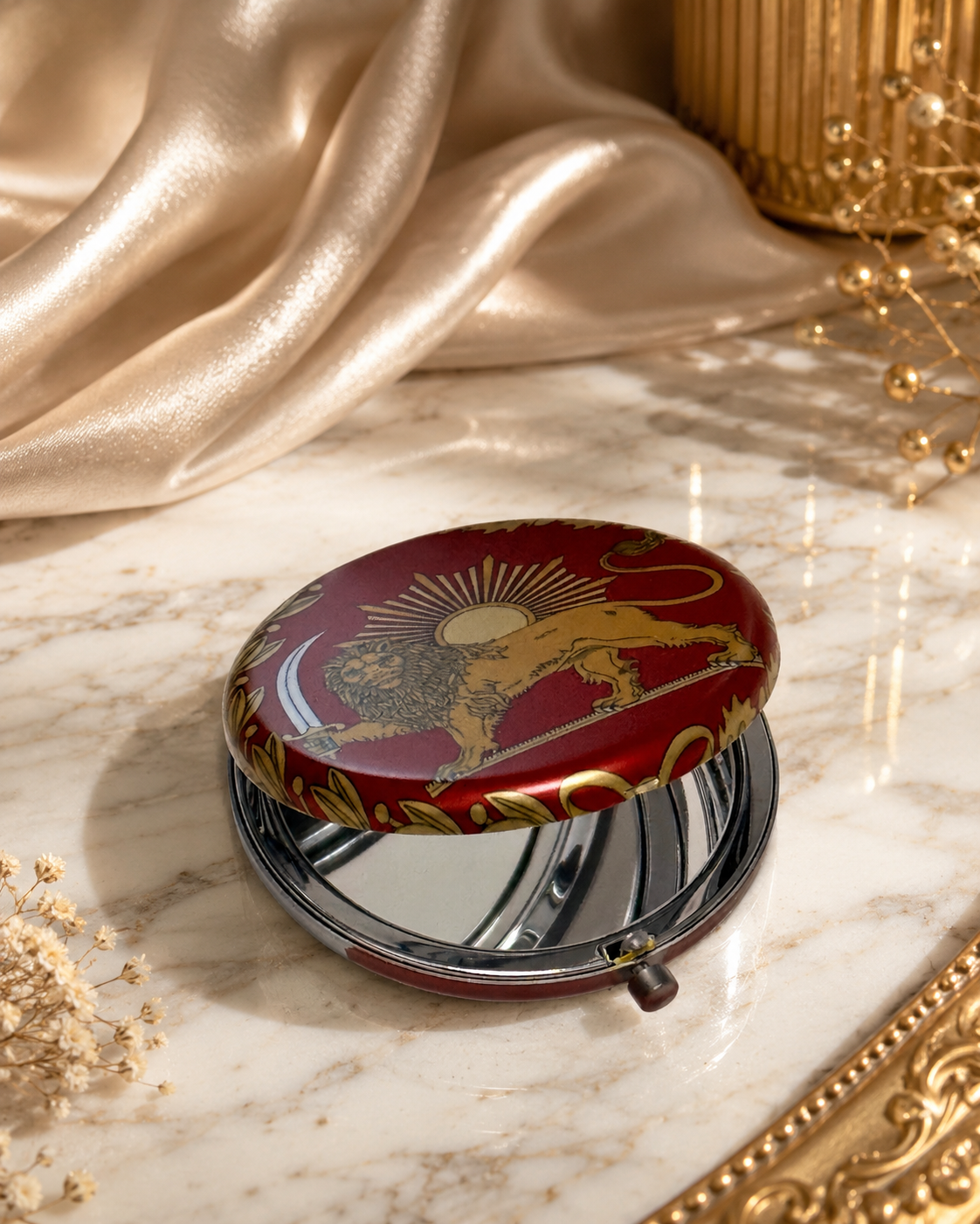 Double-Sided Lion & Sun Pocket Mirror | آینه جیبی دوطرفه شیر و خورشید