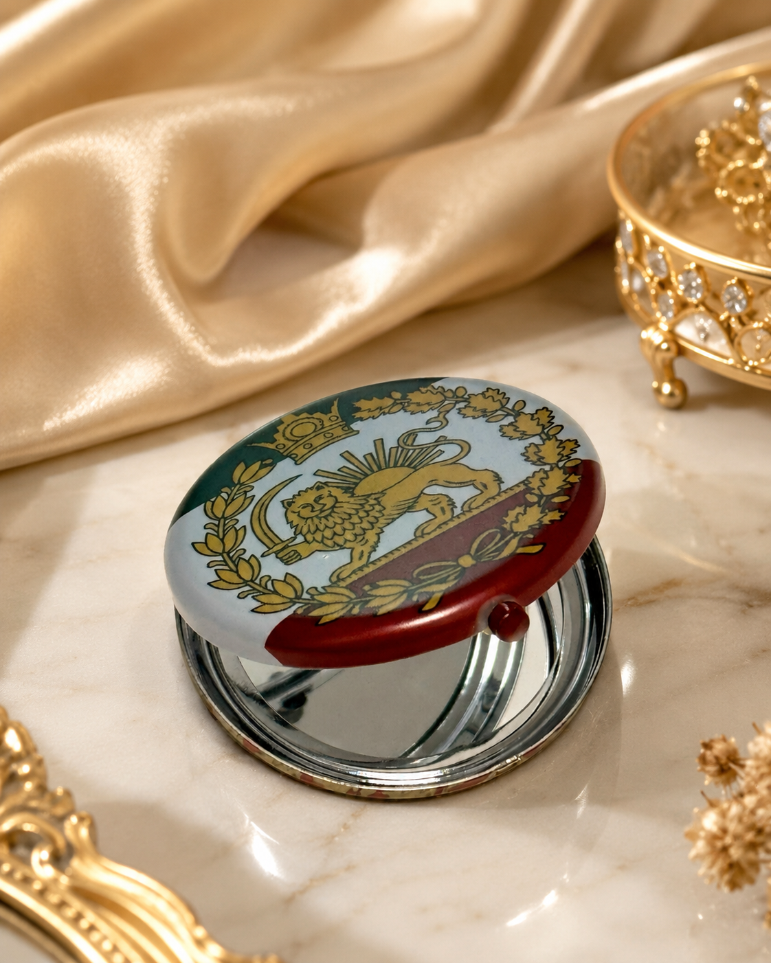 Double-Sided Lion & Sun Pocket Mirror | آینه جیبی دوطرفه شیر و خورشید