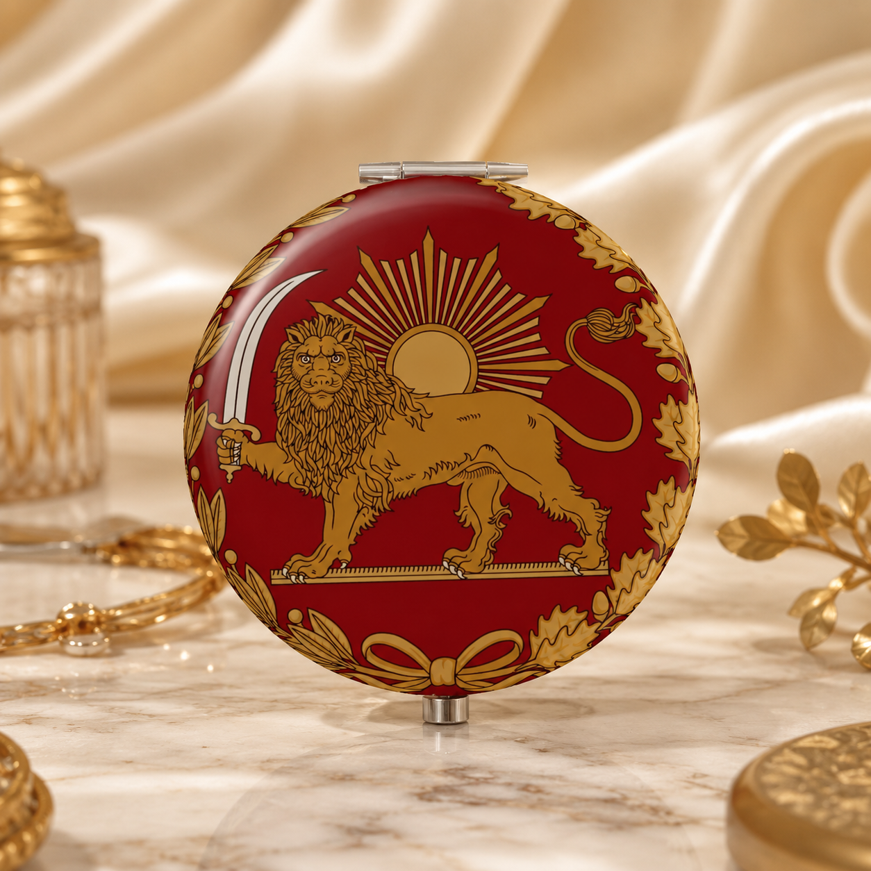 Double-Sided Lion & Sun Pocket Mirror | آینه جیبی دوطرفه شیر و خورشید