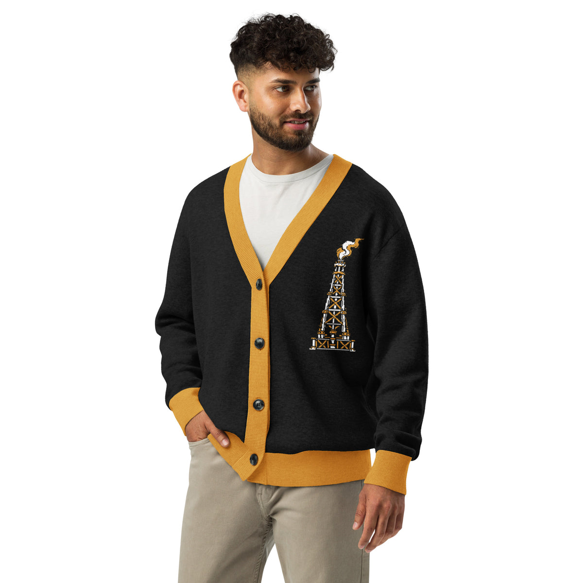 Iran Oil yellow-Knitted cardigan