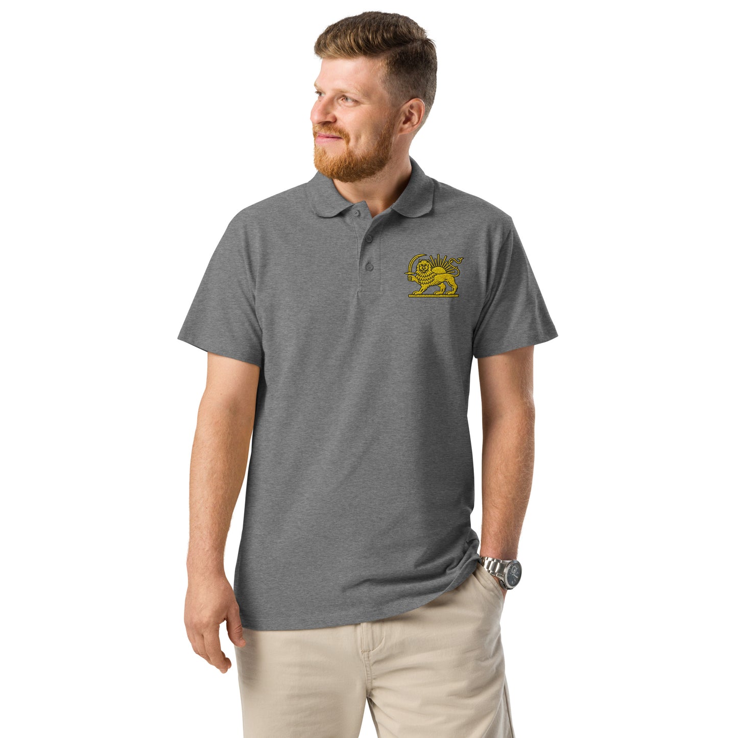 Lion & Sun Embroidered Premium Pique Polo Shirt