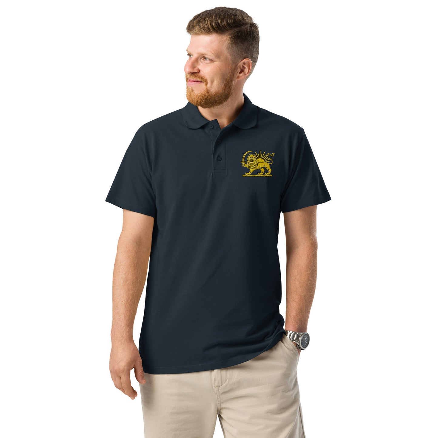 Lion & Sun Embroidered Premium Pique Polo Shirt